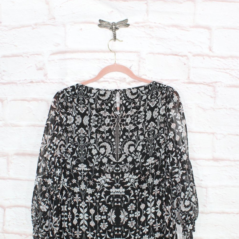 NEW Max Studio Black 100% Polyester Floral Cold Shoulder Sleeves Dress Size M - Picture 9 of 11